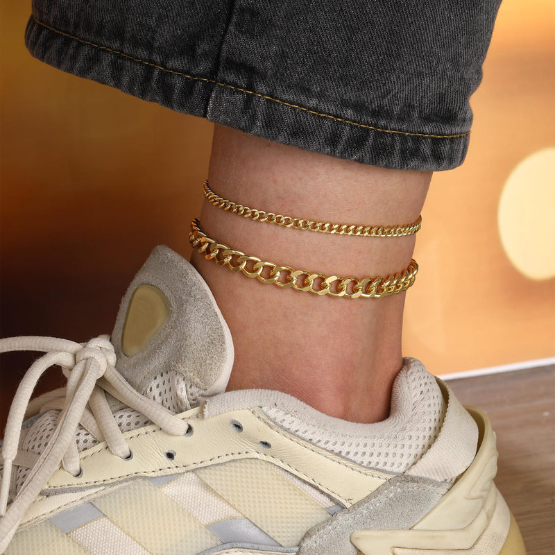 18K Gold Bold Cuban Link Chain Anklet Grinding Chain Fashion