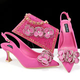 Women's Pointed Toe Shoes Bag Set Handmade Flower Decoration Simple Banquet Style