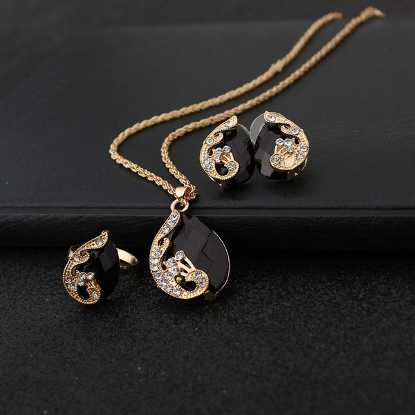 Geometric Gem Earrings Necklace Jewelry Suit