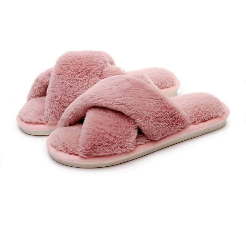 Cross Woven Woolen Slippers For Indoor Use In Winter