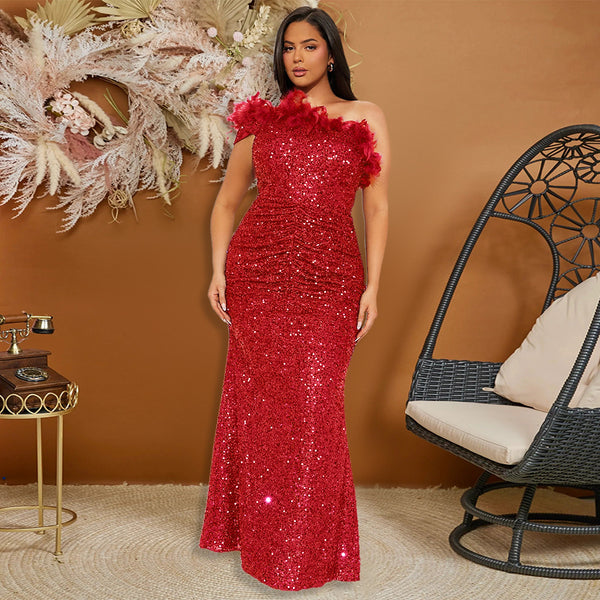 Sequin Feather Gown
